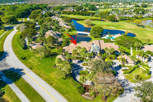 aerial view with a water view