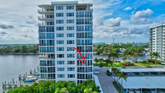 view of property with a water view