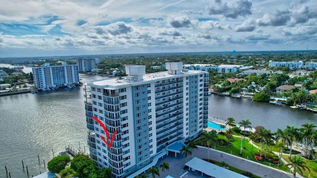 aerial view with a water view