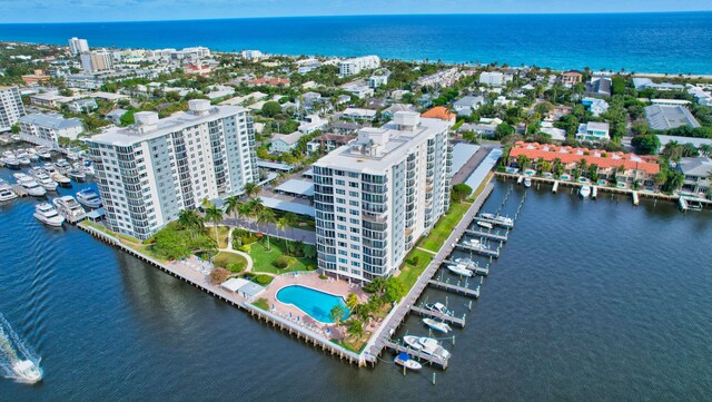 bird's eye view featuring a water view