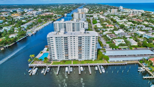 bird's eye view featuring a water view