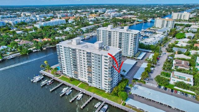 aerial view with a water view