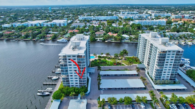 bird's eye view featuring a water view