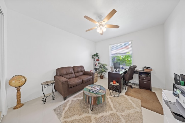 home office with ceiling fan