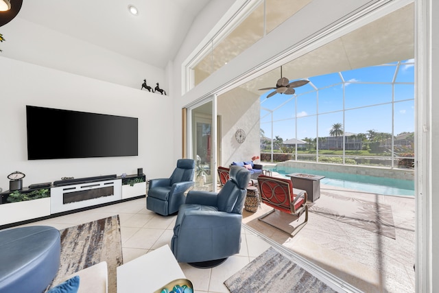 interior space featuring ceiling fan and a lanai