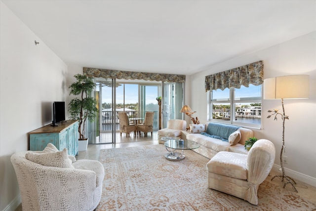 living room featuring baseboards