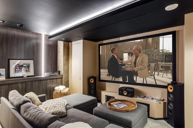 home theater room featuring carpet