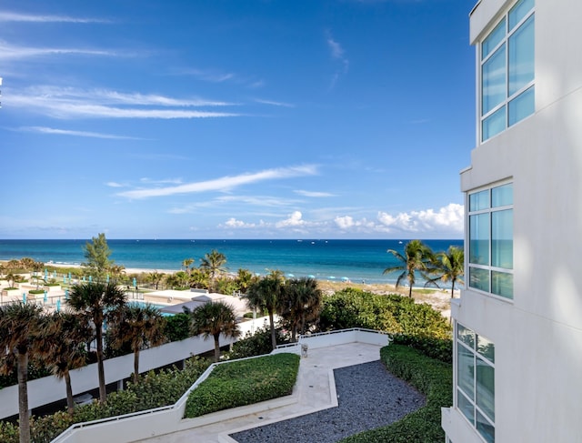 property view of water featuring a view of the beach