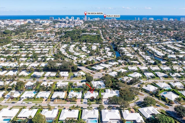 drone / aerial view featuring a water view