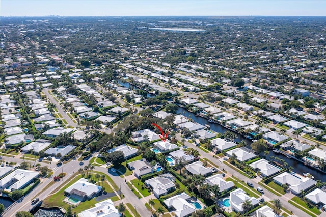 bird's eye view featuring a water view