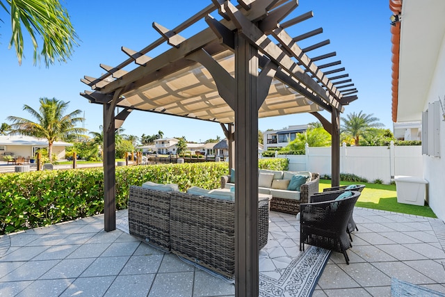 view of patio with a pergola and an outdoor hangout area