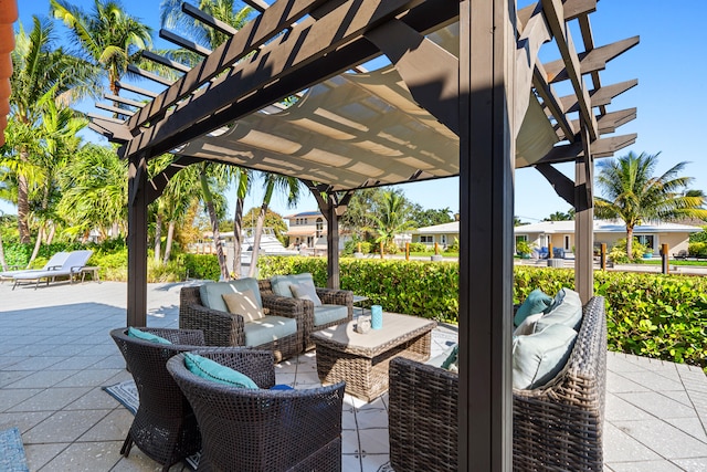 view of patio with a pergola and an outdoor living space