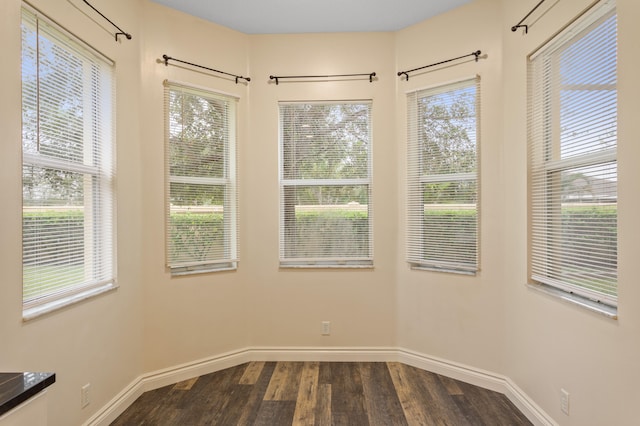 spare room with plenty of natural light and dark hardwood / wood-style flooring