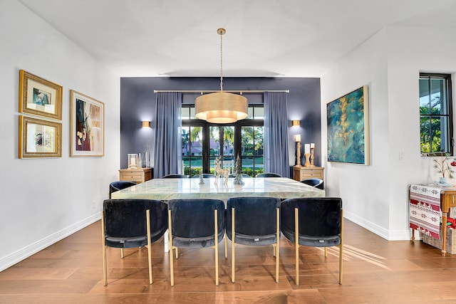 dining area with wood-type flooring