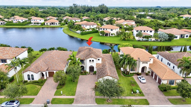 aerial view with a water view