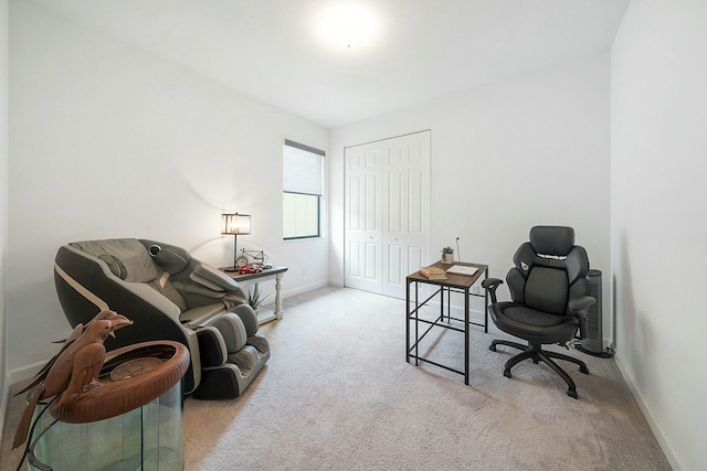 home office featuring light carpet