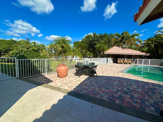 view of patio featuring a fenced in pool