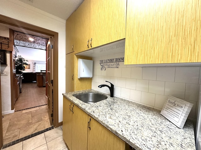 17976 88th Rd N, Loxahatchee, FL 33470 - kitchen with a sink, tasteful backsplash, and light stone counters