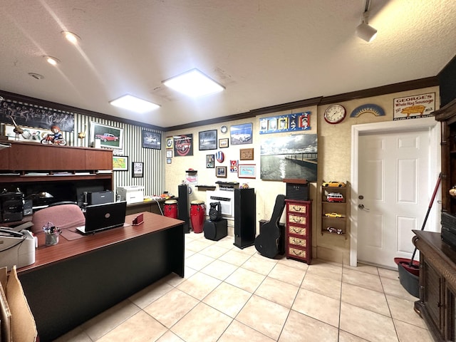 17976 88th Rd N, Loxahatchee, FL 33470 - home office with ornamental molding, tile patterned floors, and a textured ceiling