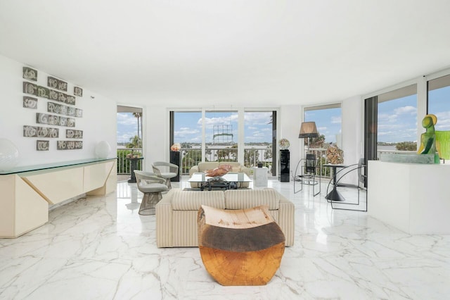 living room featuring expansive windows and a healthy amount of sunlight