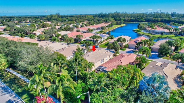 bird's eye view featuring a water view