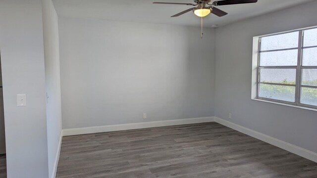 681 Flanders O, Delray Beach, FL 33484 - empty room with a ceiling fan, wood finished floors, and baseboards