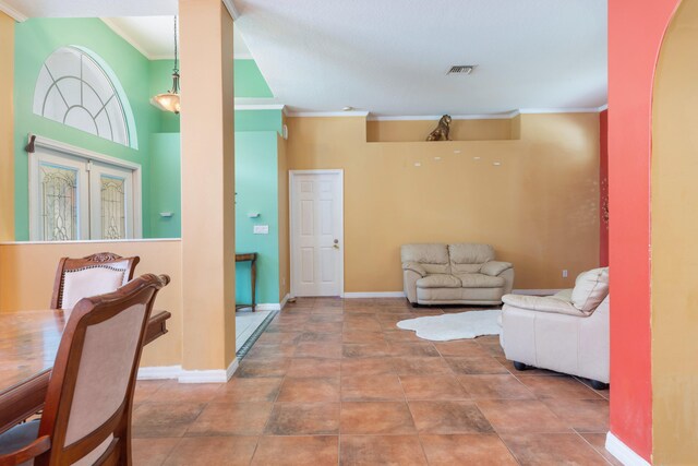 interior space with ornamental molding