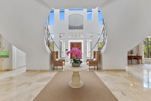 foyer with a towering ceiling