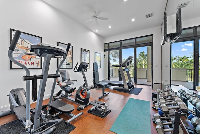 gym with ceiling fan