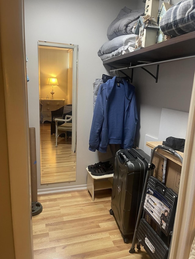 spacious closet featuring light hardwood / wood-style flooring