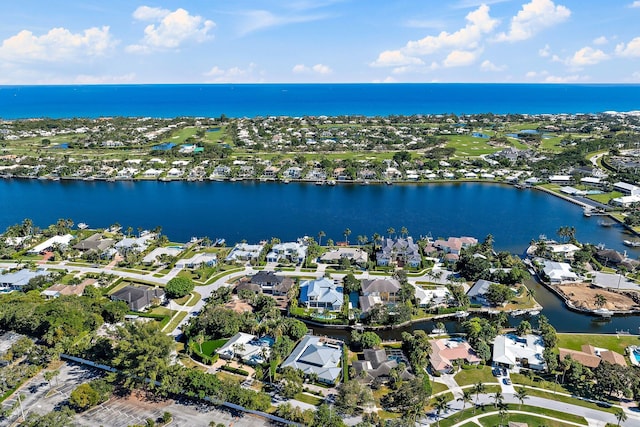 aerial view featuring a water view