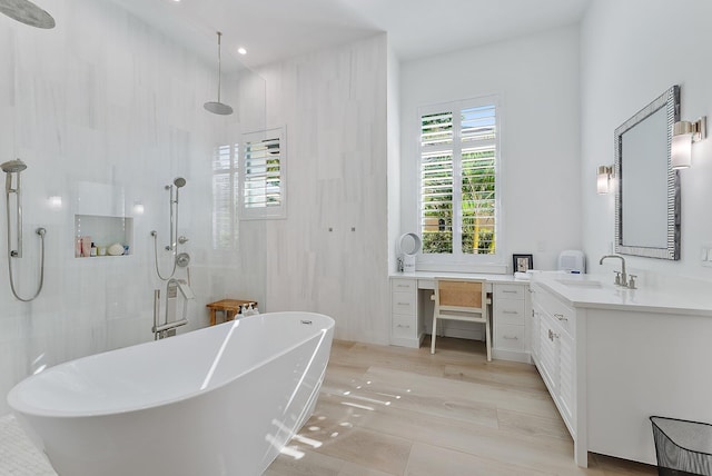 bathroom featuring vanity, tile patterned floors, and independent shower and bath