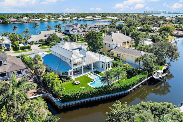 aerial view featuring a water view