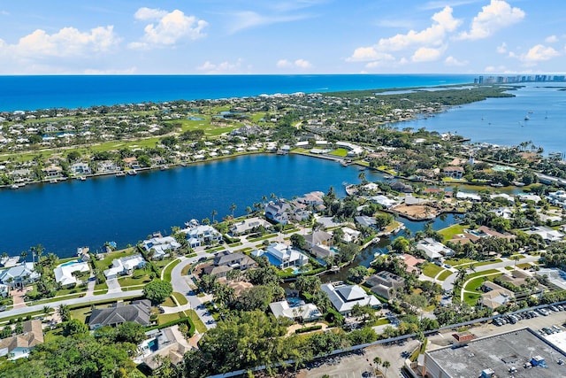 aerial view featuring a water view