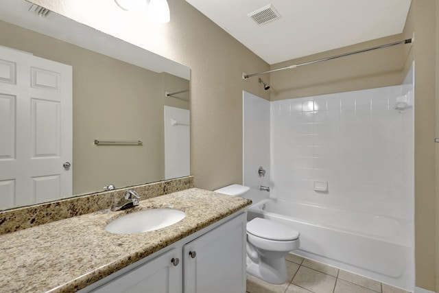 full bathroom featuring toilet, vanity, shower / bath combination, and tile patterned floors