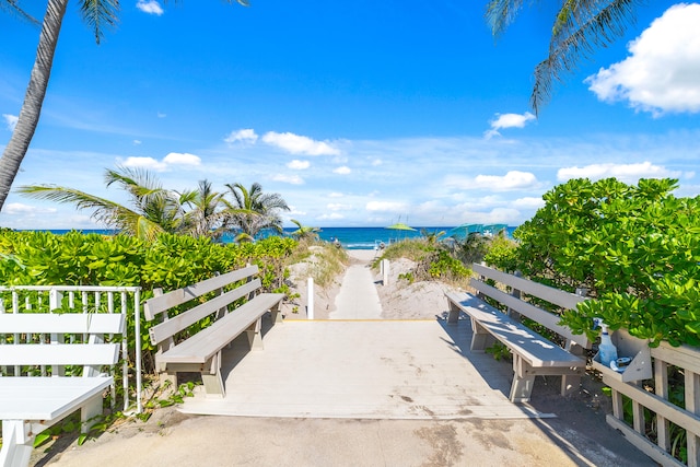 view of water feature with a view of the beach