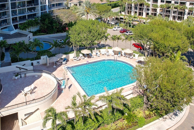 view of swimming pool featuring a patio