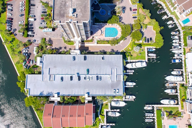 aerial view with a water view