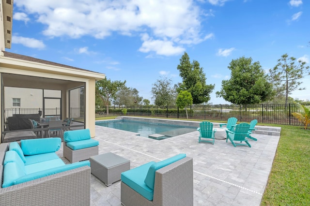 view of swimming pool featuring outdoor lounge area and a patio