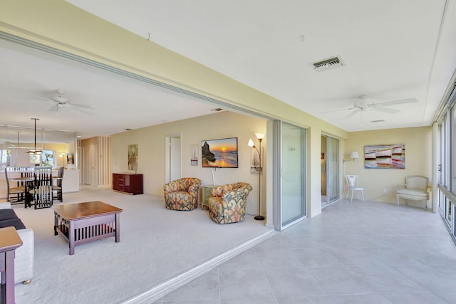 living room featuring light tile patterned flooring