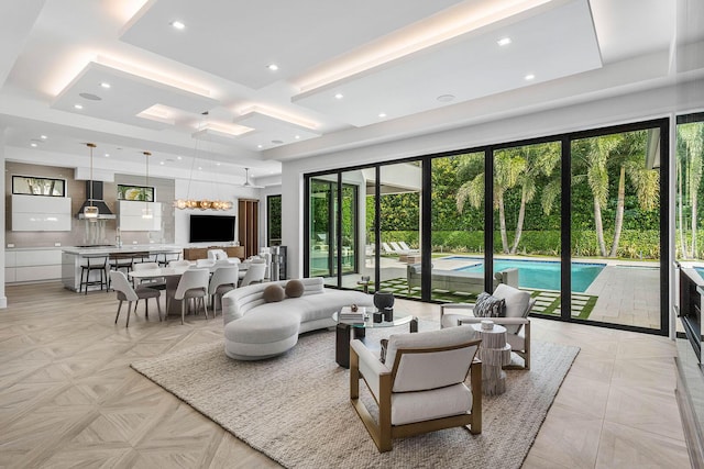 living room with light parquet flooring