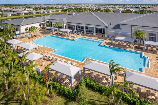 view of swimming pool with a gazebo