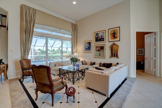 living room with light tile patterned floors