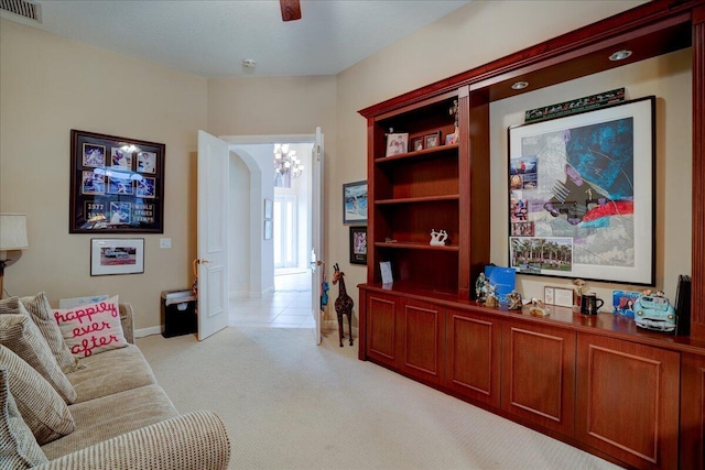 home office featuring light colored carpet