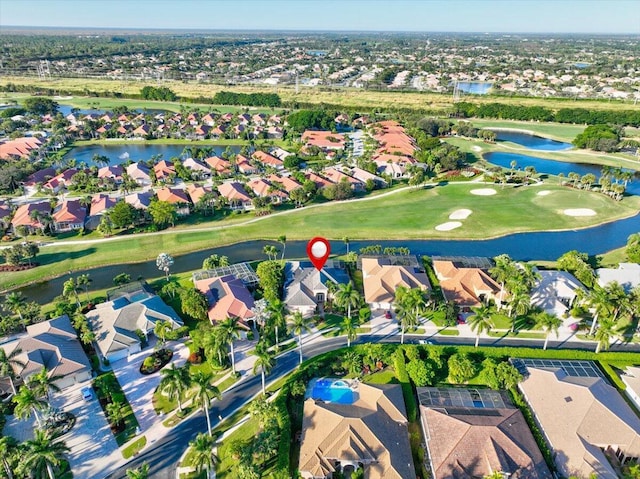 aerial view with a water view