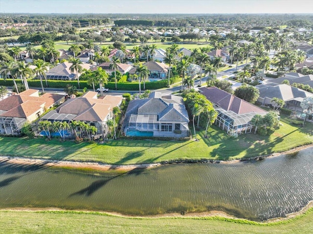 drone / aerial view featuring a water view