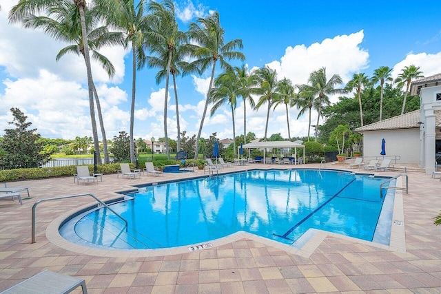 view of swimming pool with a patio