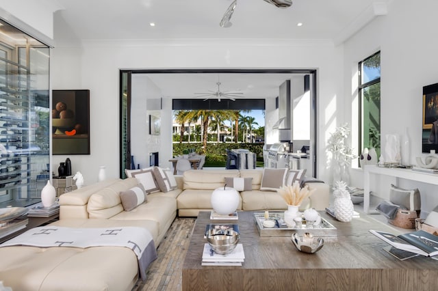 living room featuring ornamental molding