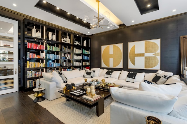 interior space featuring wood-type flooring and an inviting chandelier