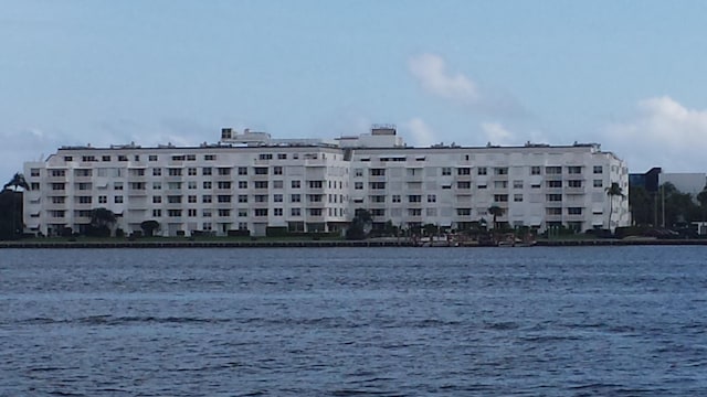 view of building exterior featuring a water view